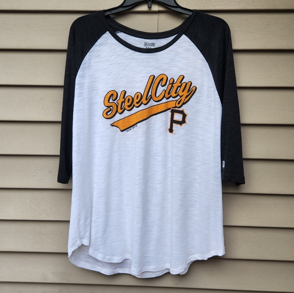 Tailgate 3/4 Raglan Sleeve Sports Tee Steel City NWT Black White - Picture 2 of 9